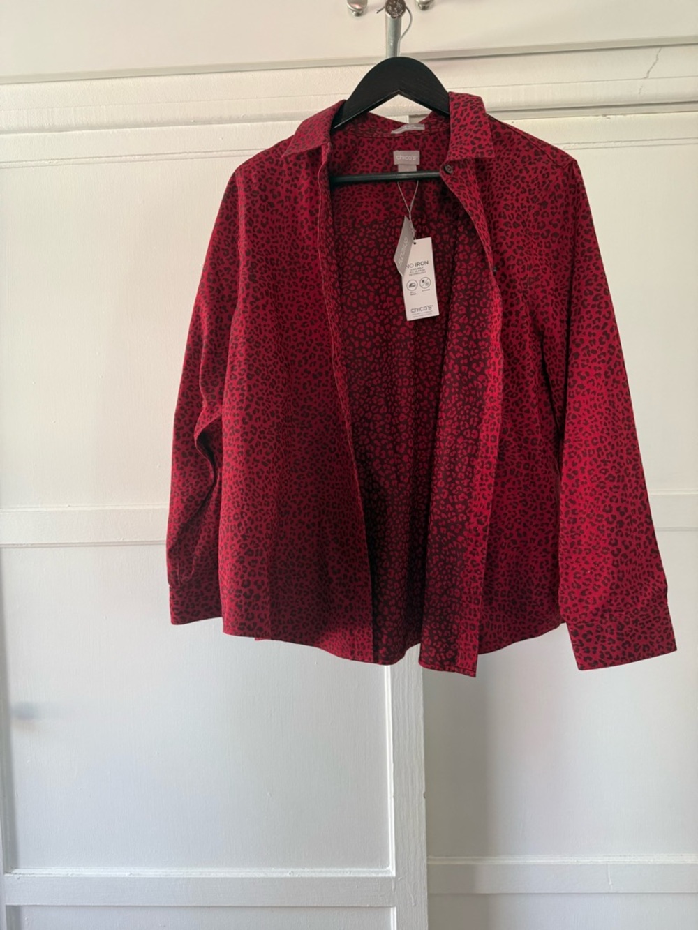 Chico's Red and Black Leopard Print Button-Up